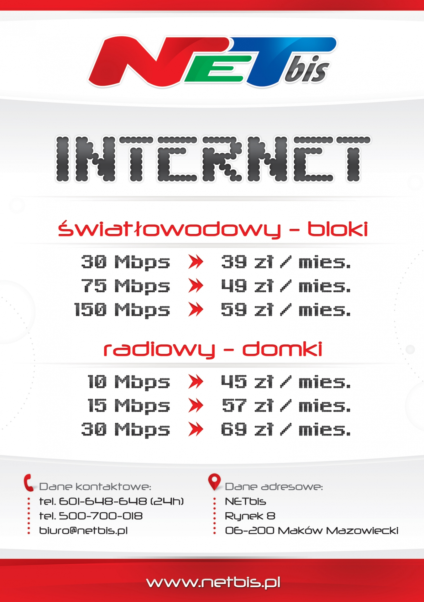 NETbis - Internet bez limitów. Ulotka A5 cennik ISP. Projektowanie reklam VORENUS.pl 