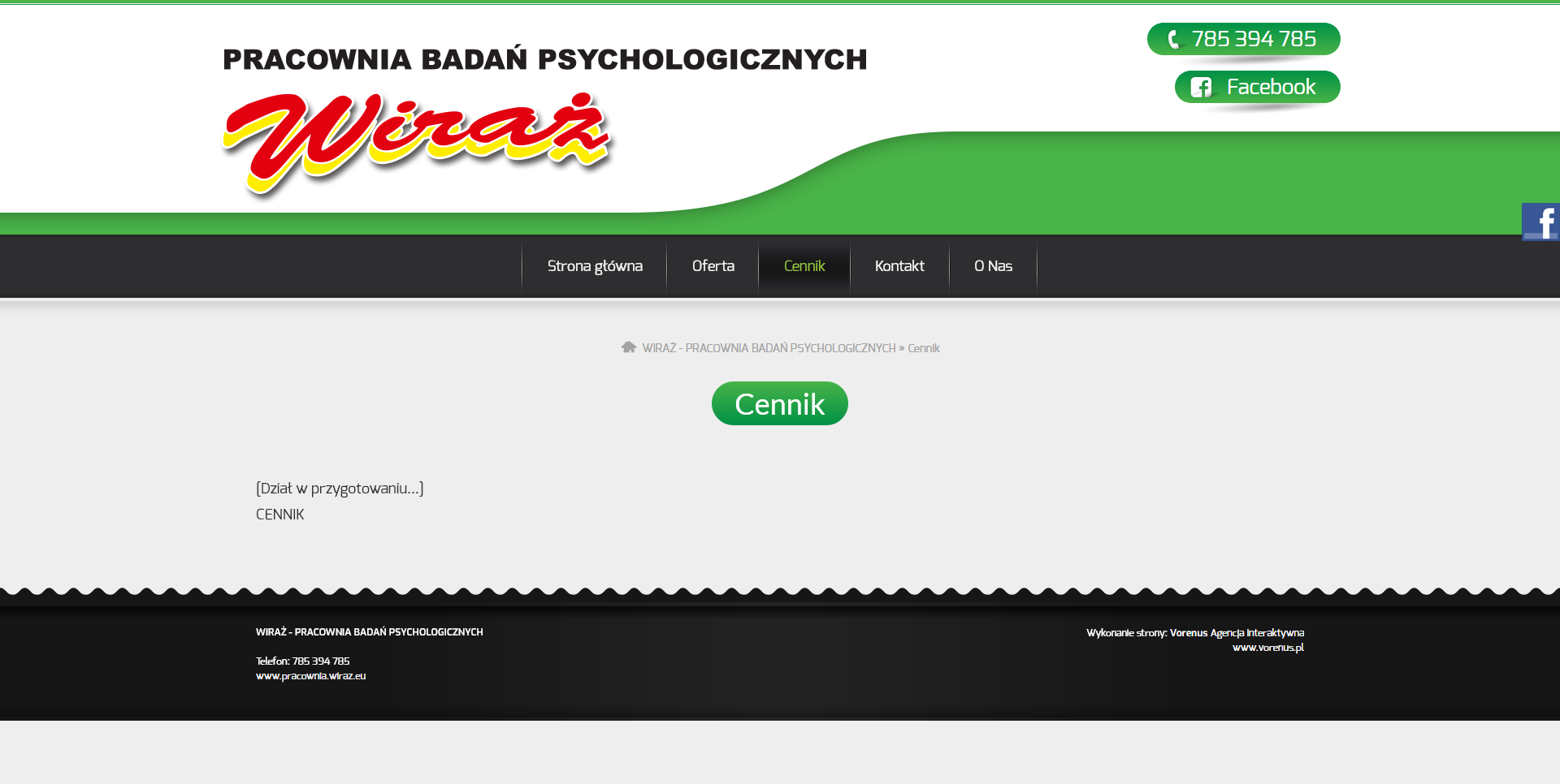 WIRAŻ - Pracownia Badań Psychologicznych. Strona internetowa. Cennik. Projekt Vorenus.pl