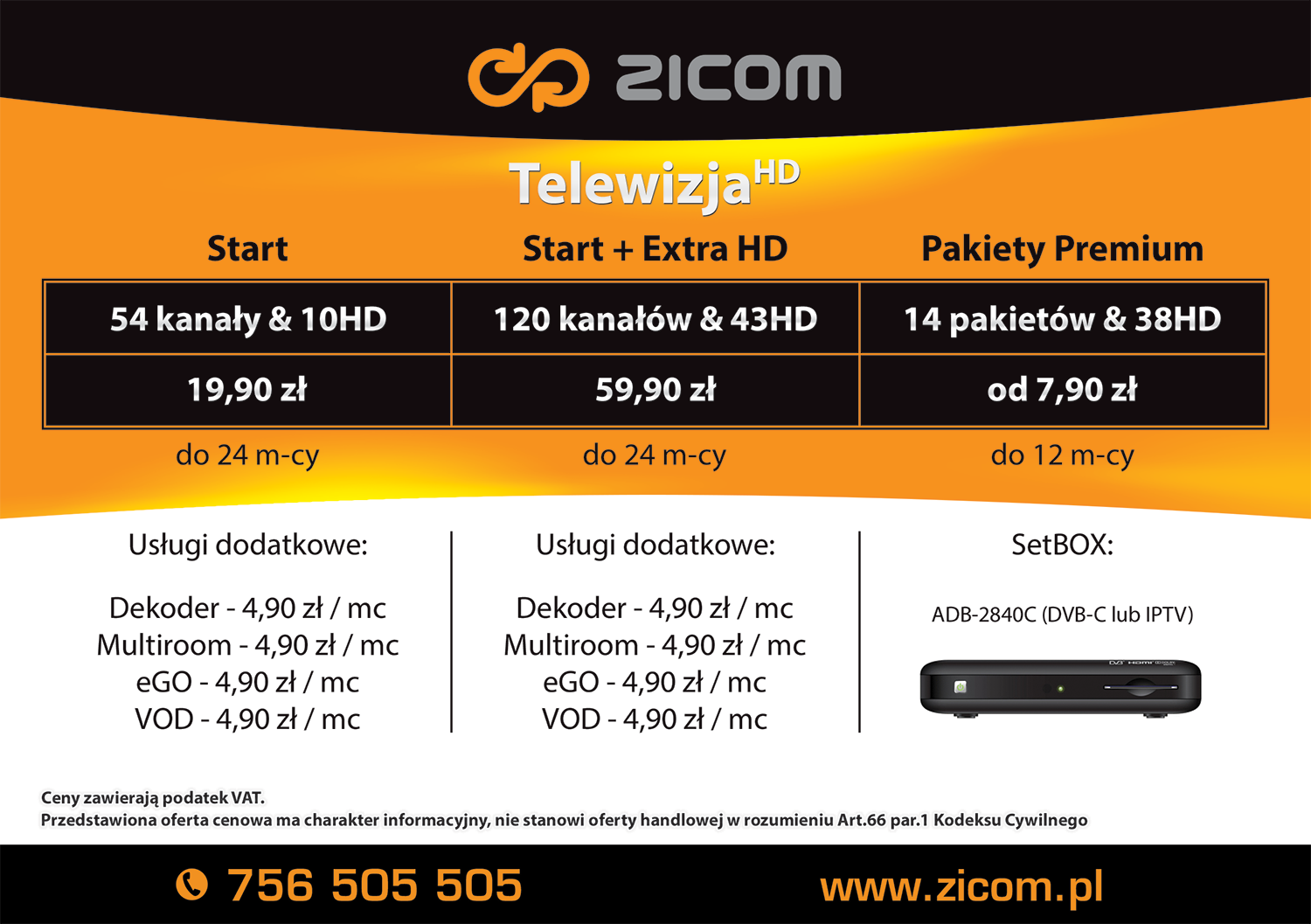 ZICOM - A5 flyer. TV. Back