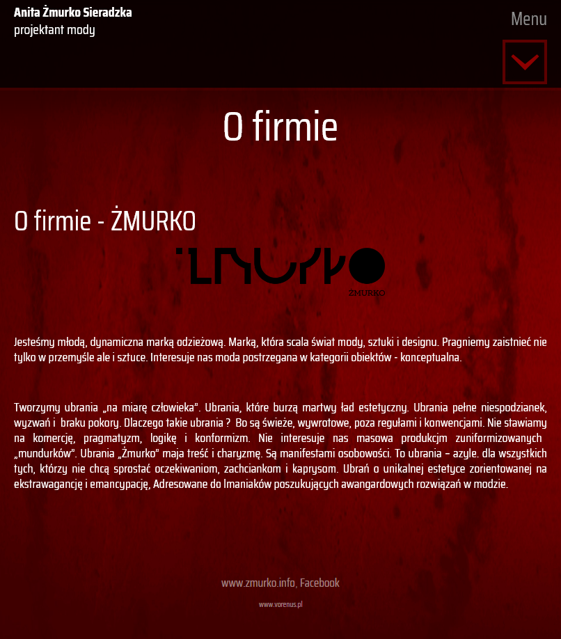 ŻMURKO - Portfolio. Strona www. O firmie 2. Projekt Vorenus.pl